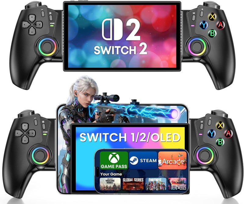 KICKDOT Switch Controller Compatible With Nintendo Switch 2/1/OLED With Hall Joystick LED, Wireless One-Piece Handheld Mobile Phone Controller for iPhone Android Support Xbox, Steam Link, PlayStation 3 skins - Image 1